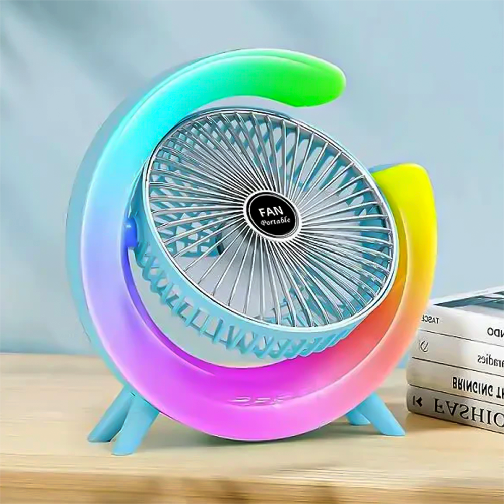 Вентилятор настільний акумуляторний з LED підсвіткою USB 3 швидкості 24x24 см Блакитний - фото 2