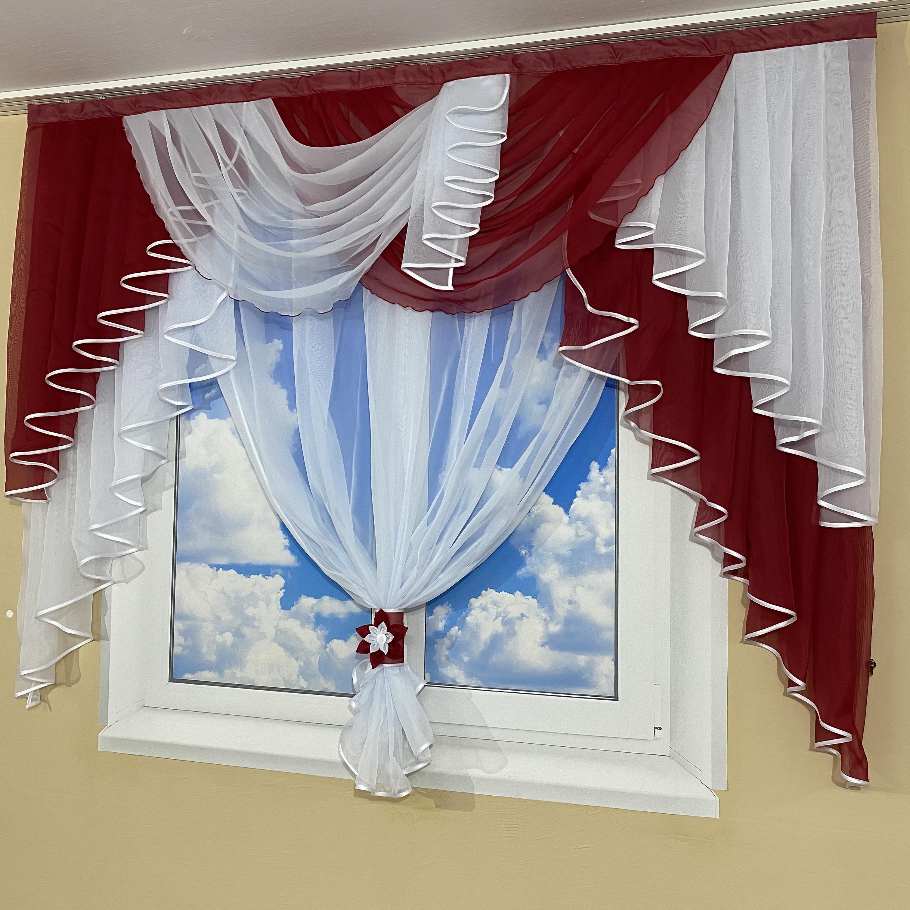 Ламбрекен з тюлем TG Home №431 Бордовий - фото 3 Ламбрекен з тюлем TG Home №431 Бордовий - фото 3