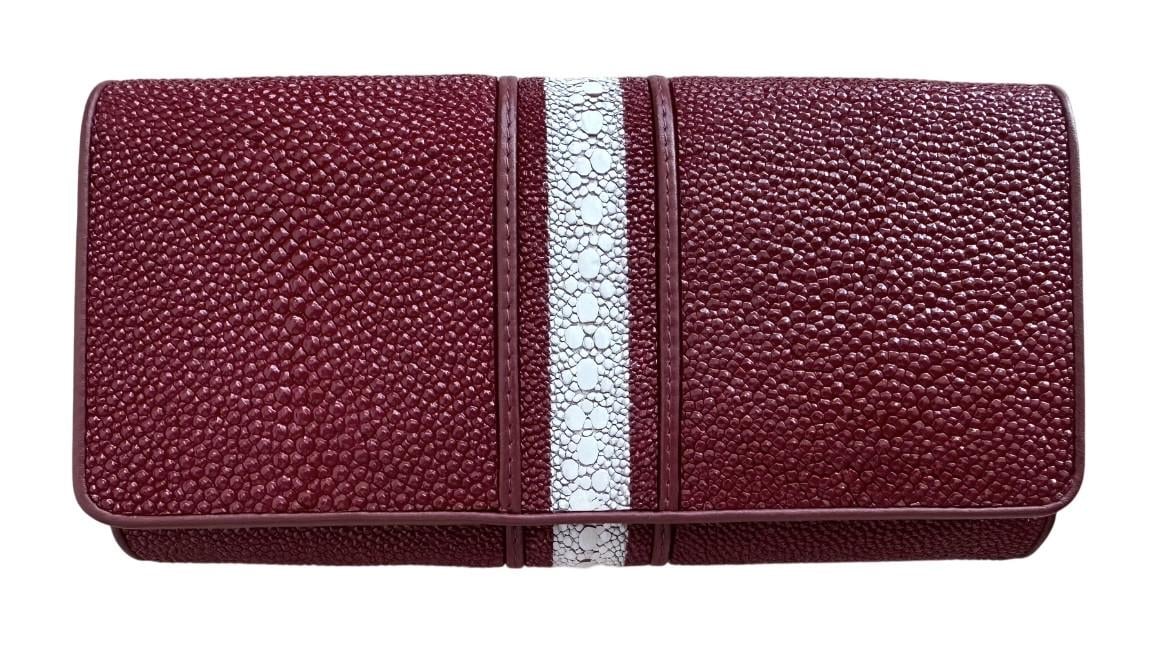 Кошелек женский из натуральной кожи ската бордовый с белой полоской Ekzotic leather (stw79_9)