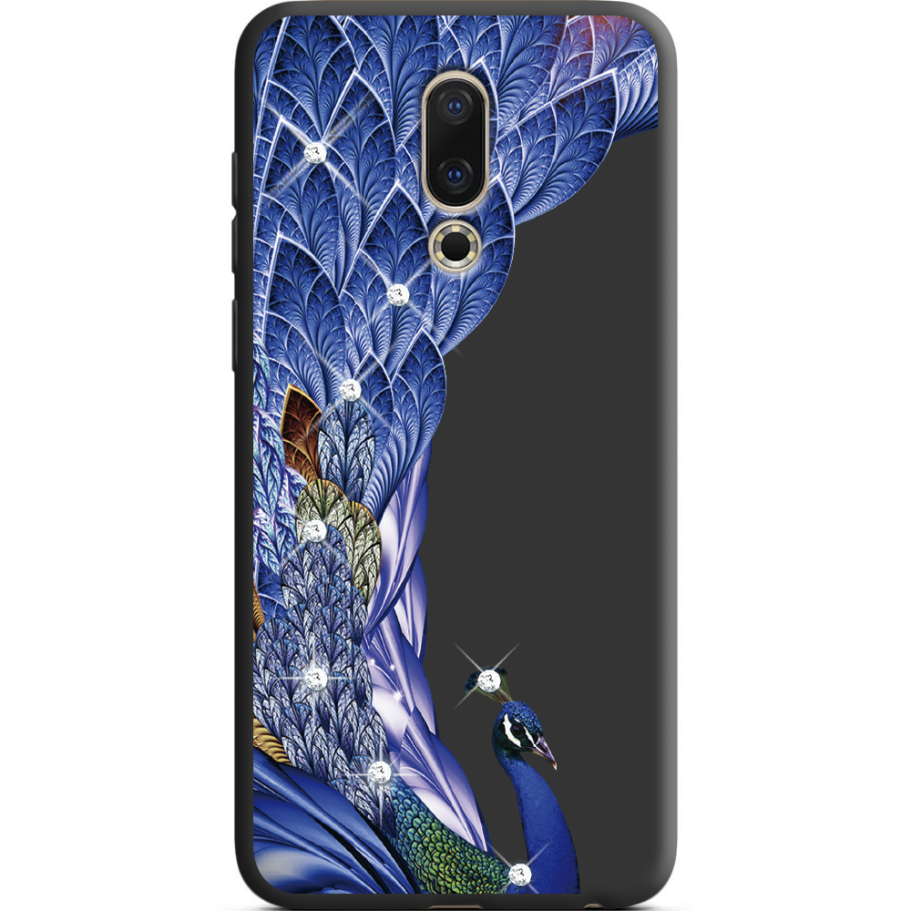 Чехол BoxFace Meizu 16 / 16X Павлин со стразами Черный силикон (35176-rs7-38941)