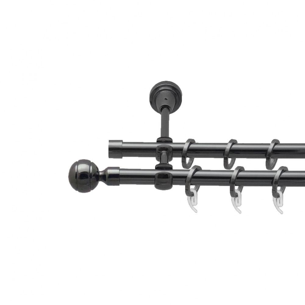 Карниз Orvit Паола металевий дворядний відкритий гладка труба кільце фасонне металеве 16/16 мм 240 см Онікс (4714308)