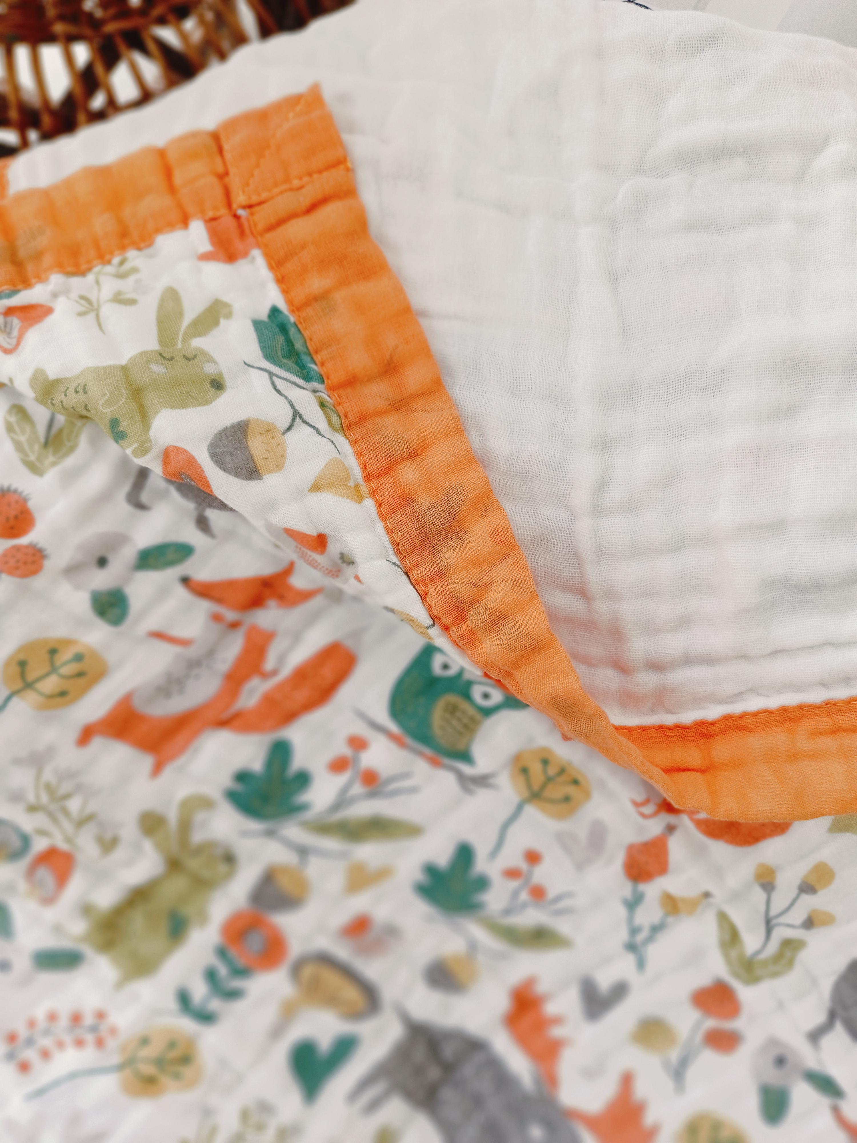 Детский плед 6-ти слойный муслиновый с рисунком 110х110 см Оранжевый (HPM0026) - фото 3 Детский плед 6-ти слойный муслиновый с рисунком 110х110 см Оранжевый (HPM0026) - фото 3