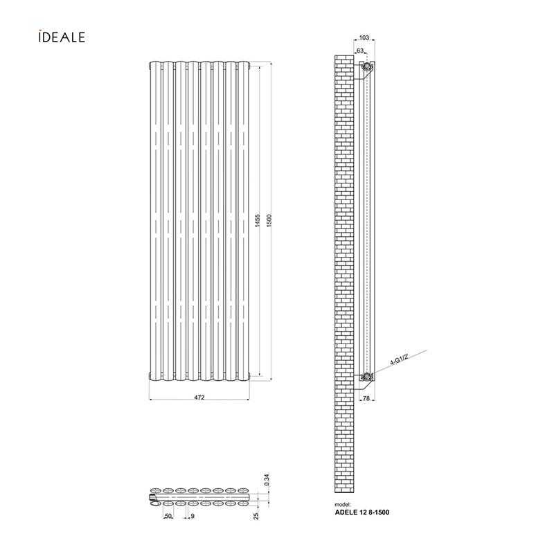 Радіатор дизайнерський Ideale Adele 12 8/1500/472 Чорний (ТU-18518) - фото 3