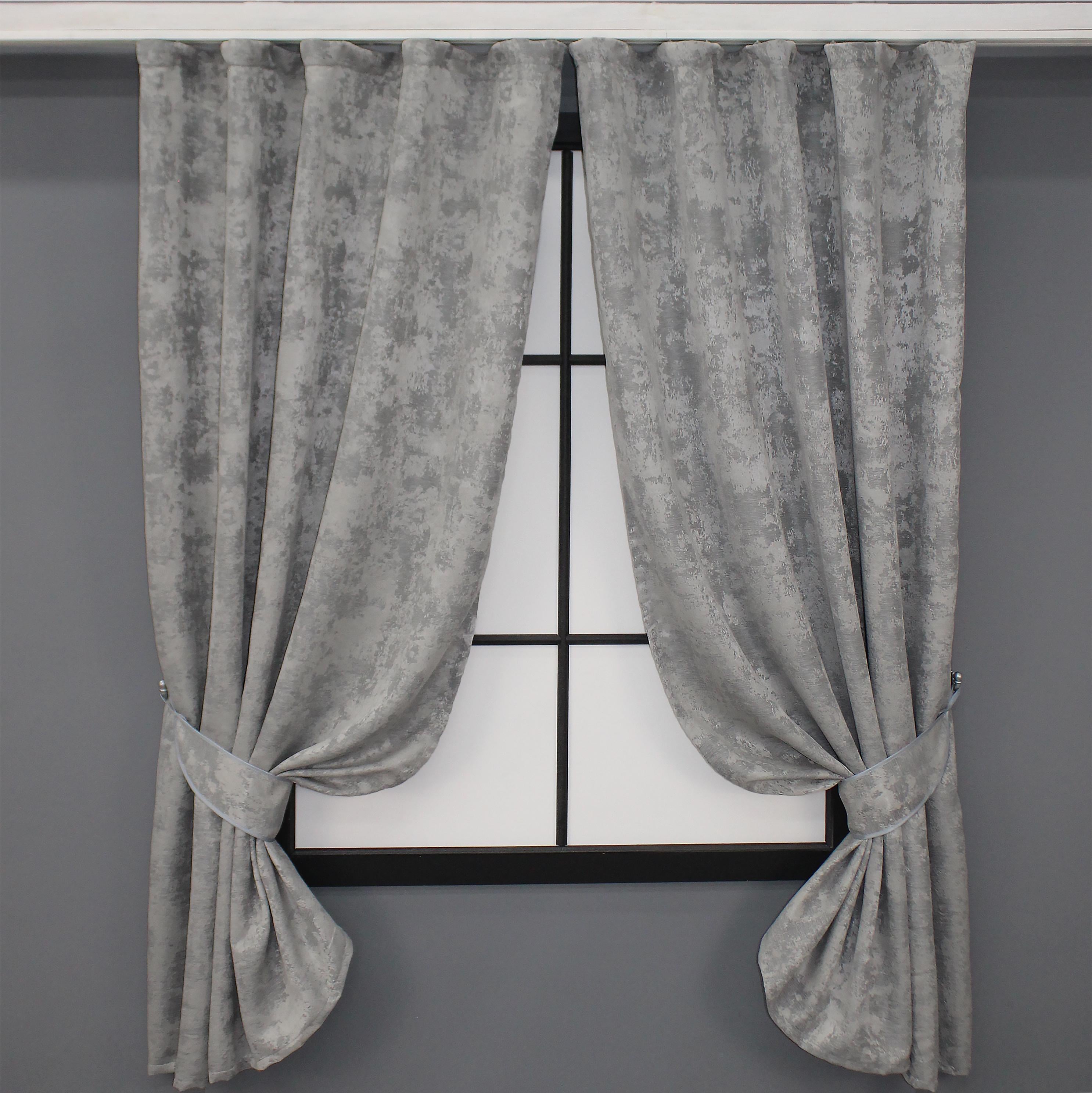 Комплект штор коротких VR-Textil Жакард Sultan XO № 1125ш 2 шт. 130х170 см Сірий (35-0039)