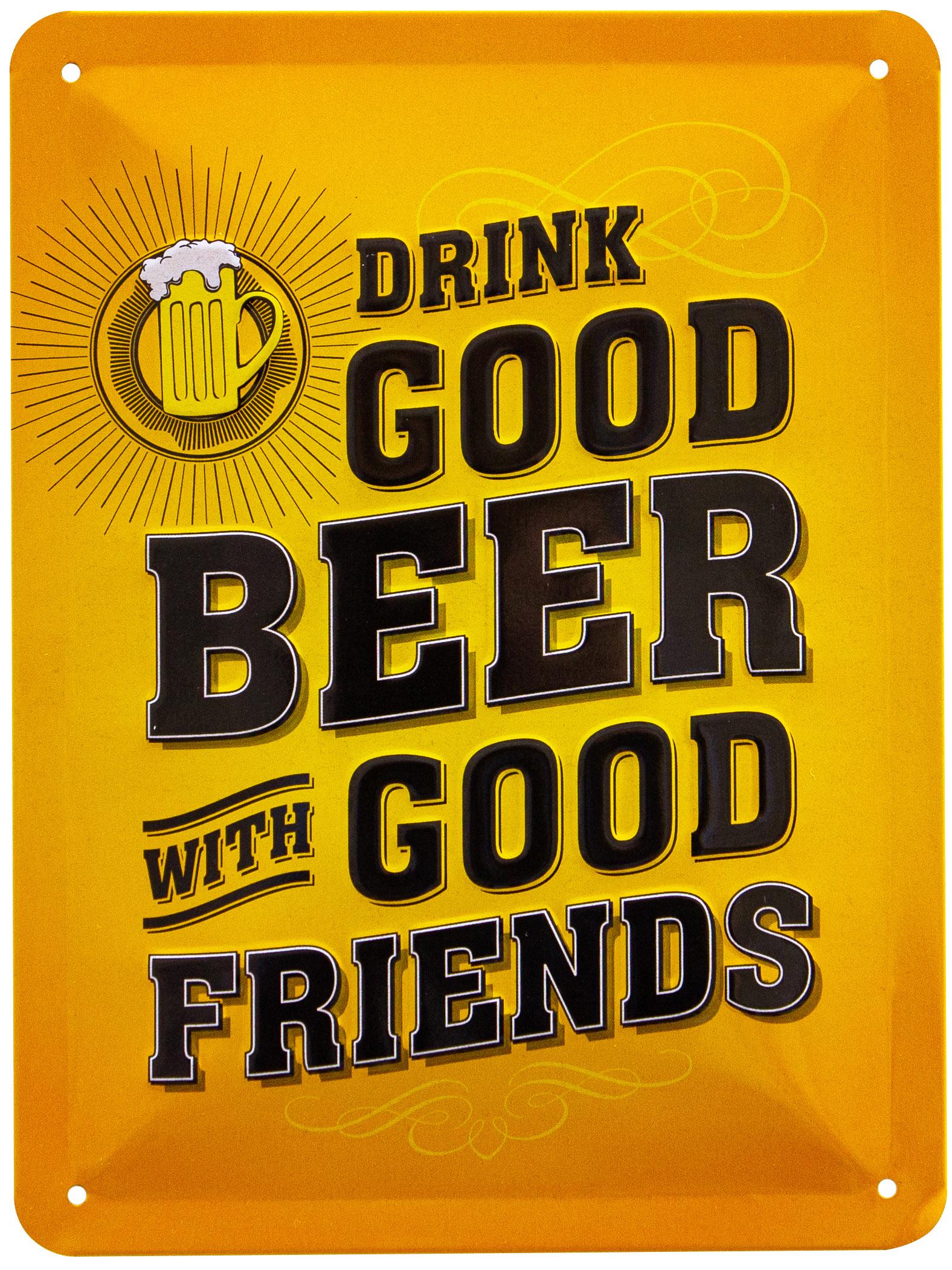 Табличка металева Пий Хороше Пиво З Хорошими Друзями Жовтий Фон/Drink Good Beer With Good Friends 15х20 см