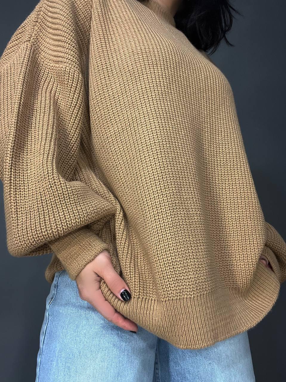 Свитер женский MIX RAY 6607 широкий удлиненный OS Карамельный (1036) - фото 8