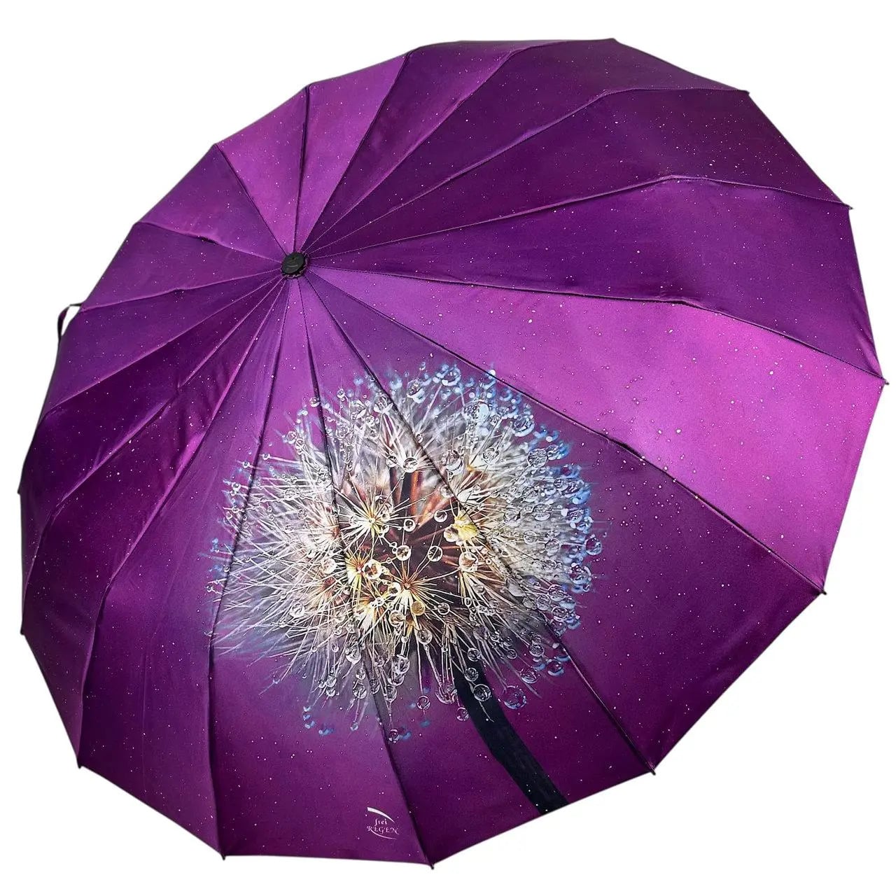 Парасолька автомат жіноча Frei Regen 6277-2 Кульбаби сатиновий купол 106 см на 16 посилених спиць Фіолетовий