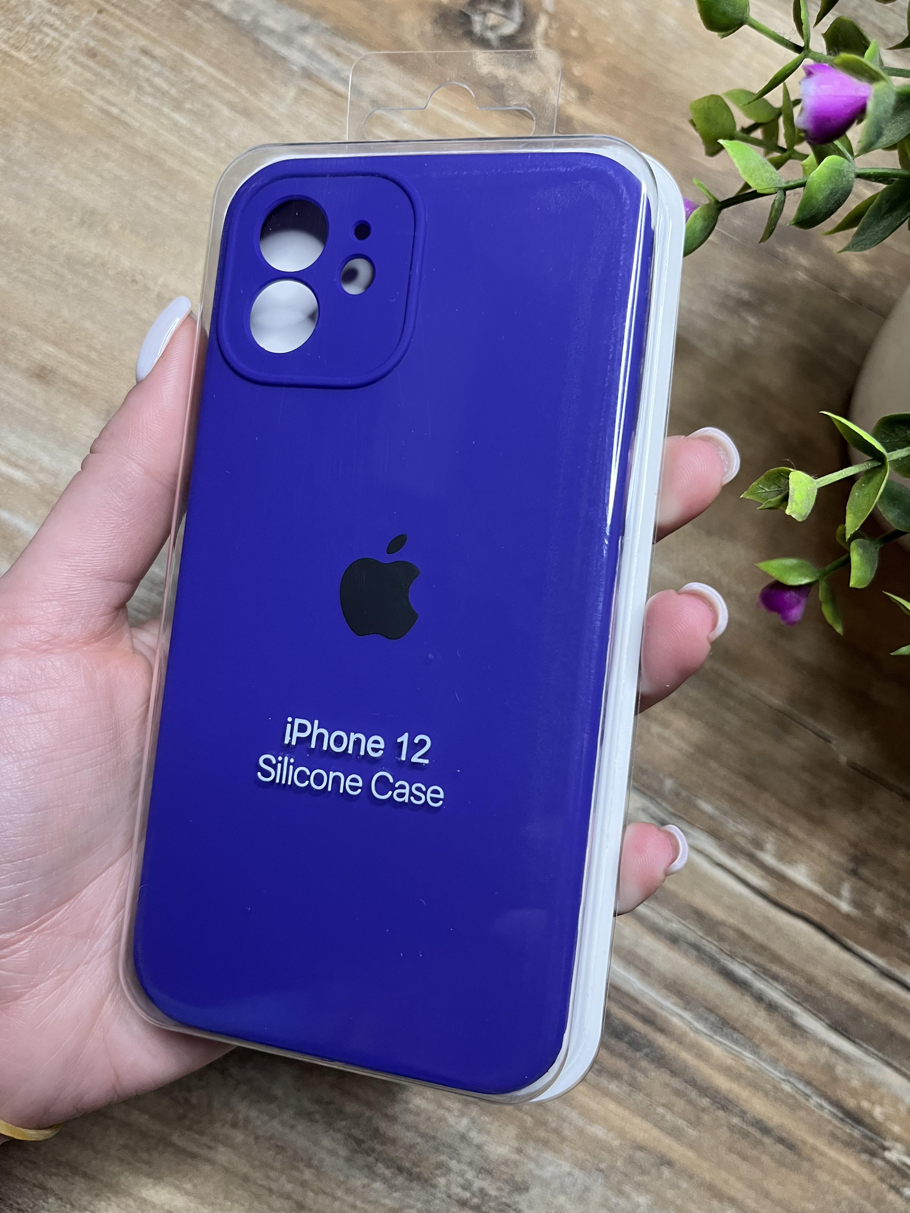 Чехол накладка на iPhone (Айфон) 12 квадратные борта silicone case full camera Apple