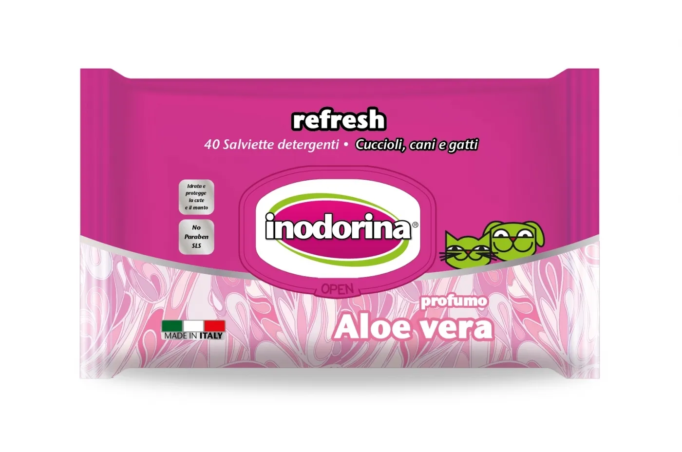 Влажные салфетки для всех типов шерсти кошек/собак и кроликов Inodorina Everyday Aloe Vera с ароматом алоэ вера 40 шт.