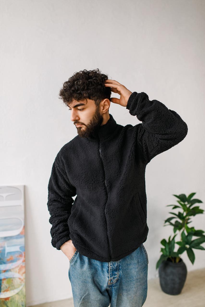 Кофта мужская барашковая на молнии теплая S Черный (D0048)