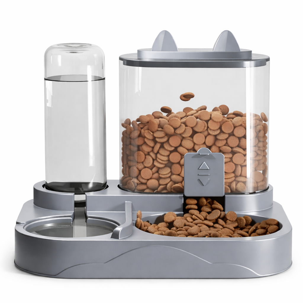 Автоматична годівниця та поїлка для котів і собак 2 в 1 400/700 мл Сірий (2931529812)