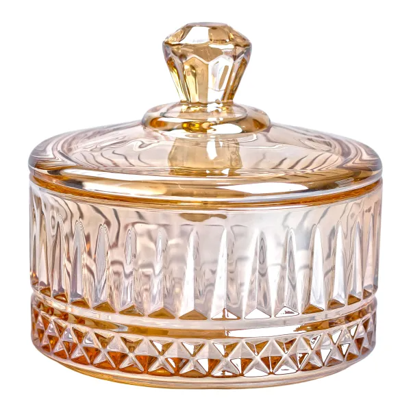 Цукерниця з кришкою скляна ребриста Коричневий (HP-YH-75) - фото 2 Цукерниця з кришкою скляна ребриста Коричневий (HP-YH-75) - фото 2