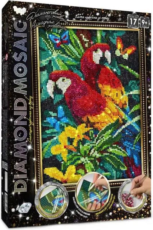 Алмазная мозаика Попугаи и бабочки на подрамнике 20x30 см (27725)