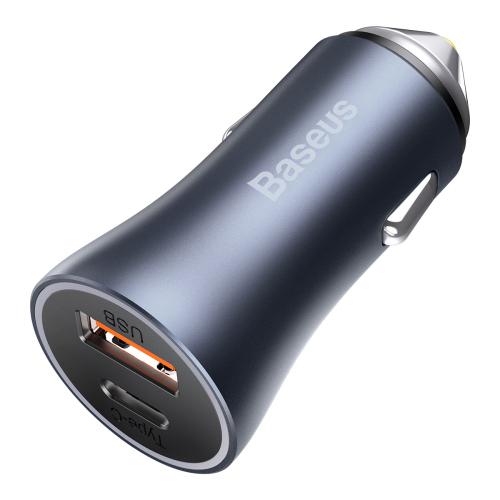Зарядний пристрій автомобільний Baseus Golden Contactor Pro Dual Quick Charger Car Charger U+C 40W Dark-gray (09908)
