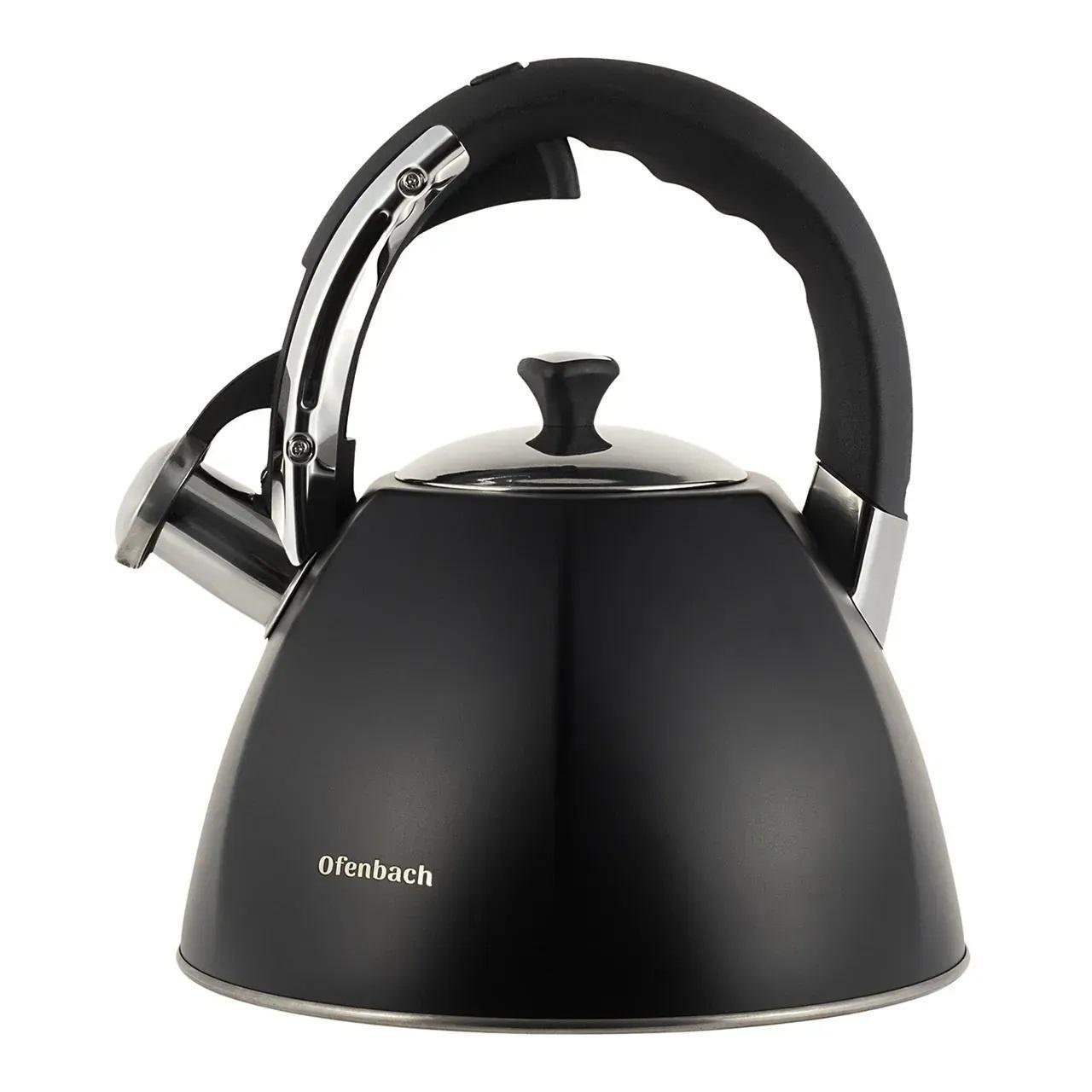 Чайник со свистком и ручкой с покрытием soft touch Ofenbach KM-100308 из нержавеющей стали 3,2 л Черный (150-84-100308)