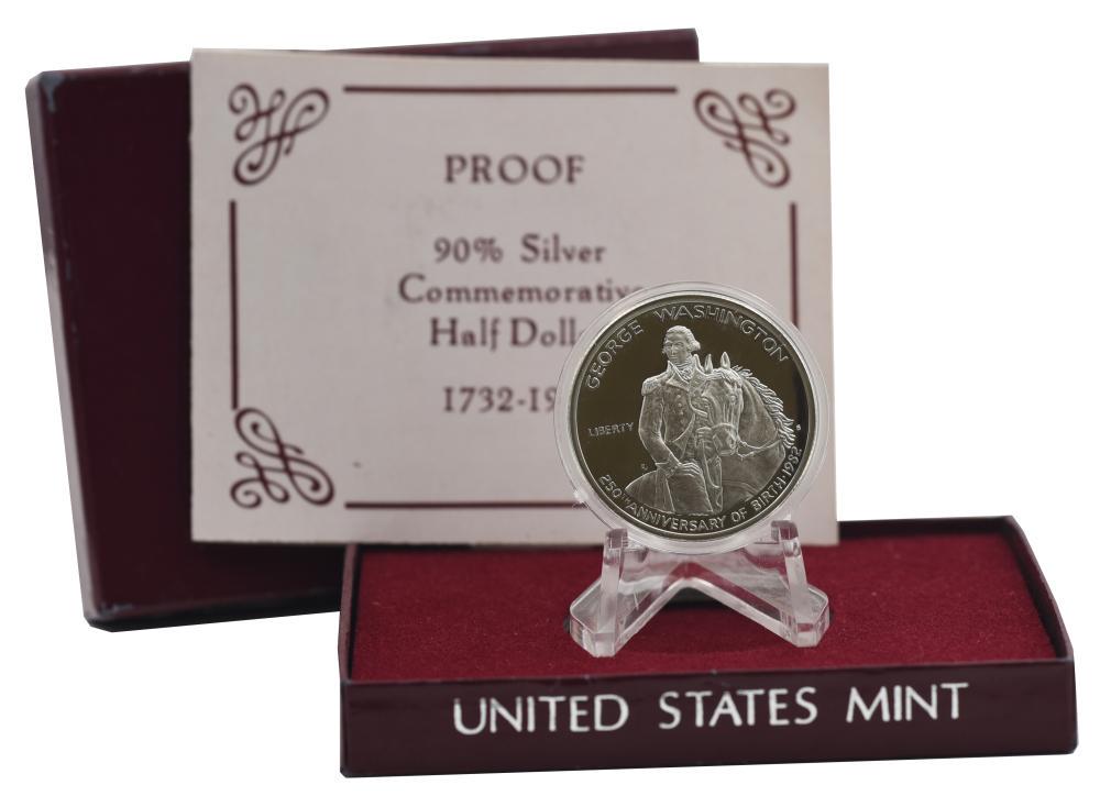 Коллекционная монета США 50 центов/халф 1982 серебро Proof 250 лет со дня рождения Джорджа Вашингтона (М04255)