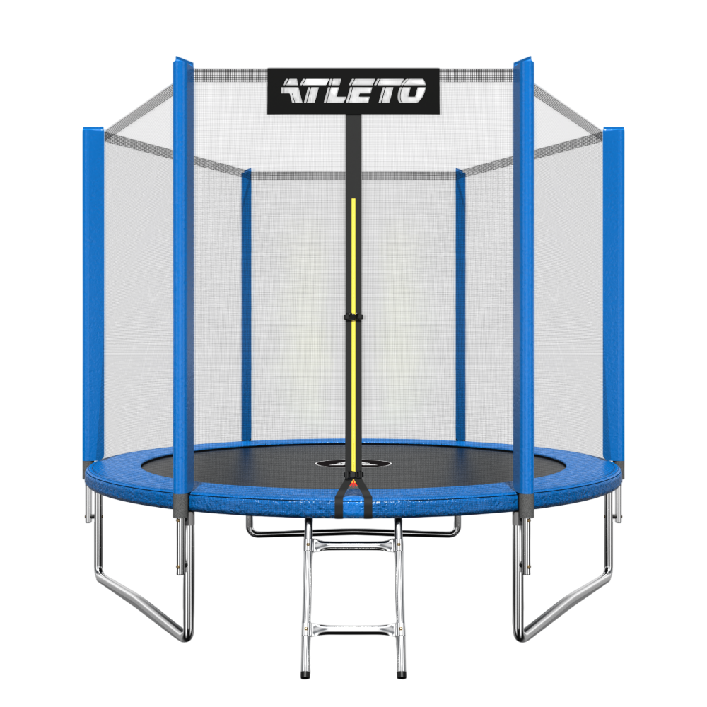 Батут детский Atleto с наружной защитной сеткой на молнии и металлической стремянкой 252 см Синий (124-76-42400442)