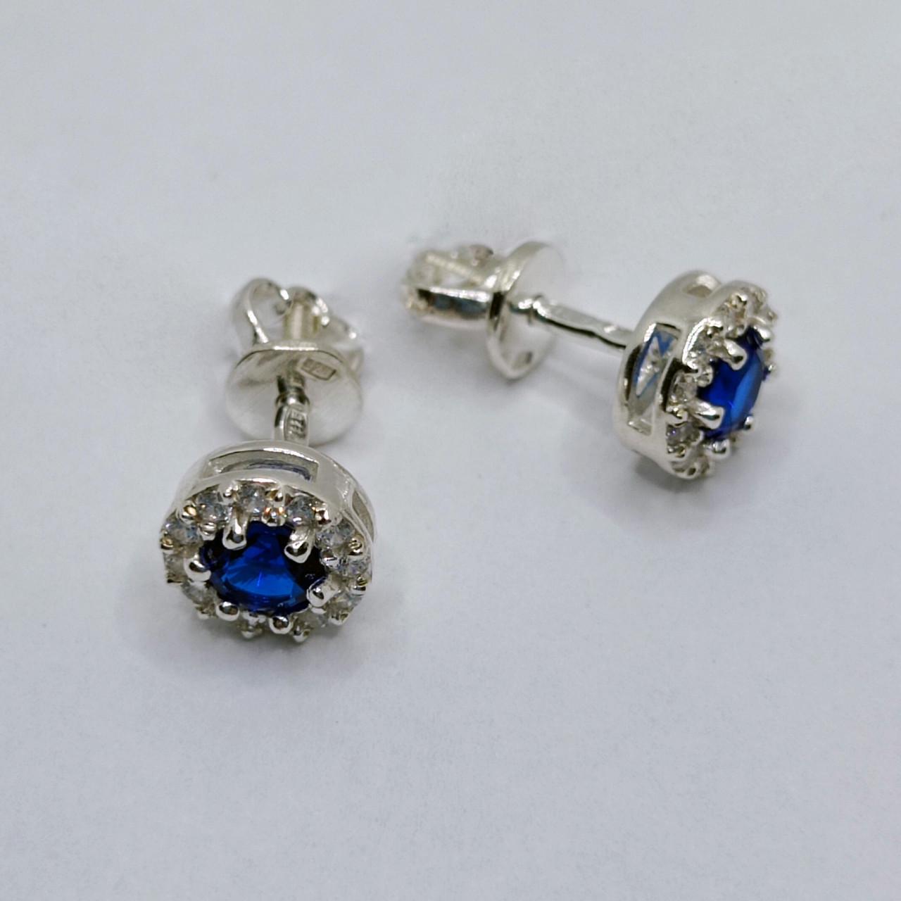 Серьги серебро винтики имитация сапфир 925° 1,90 г (2821)