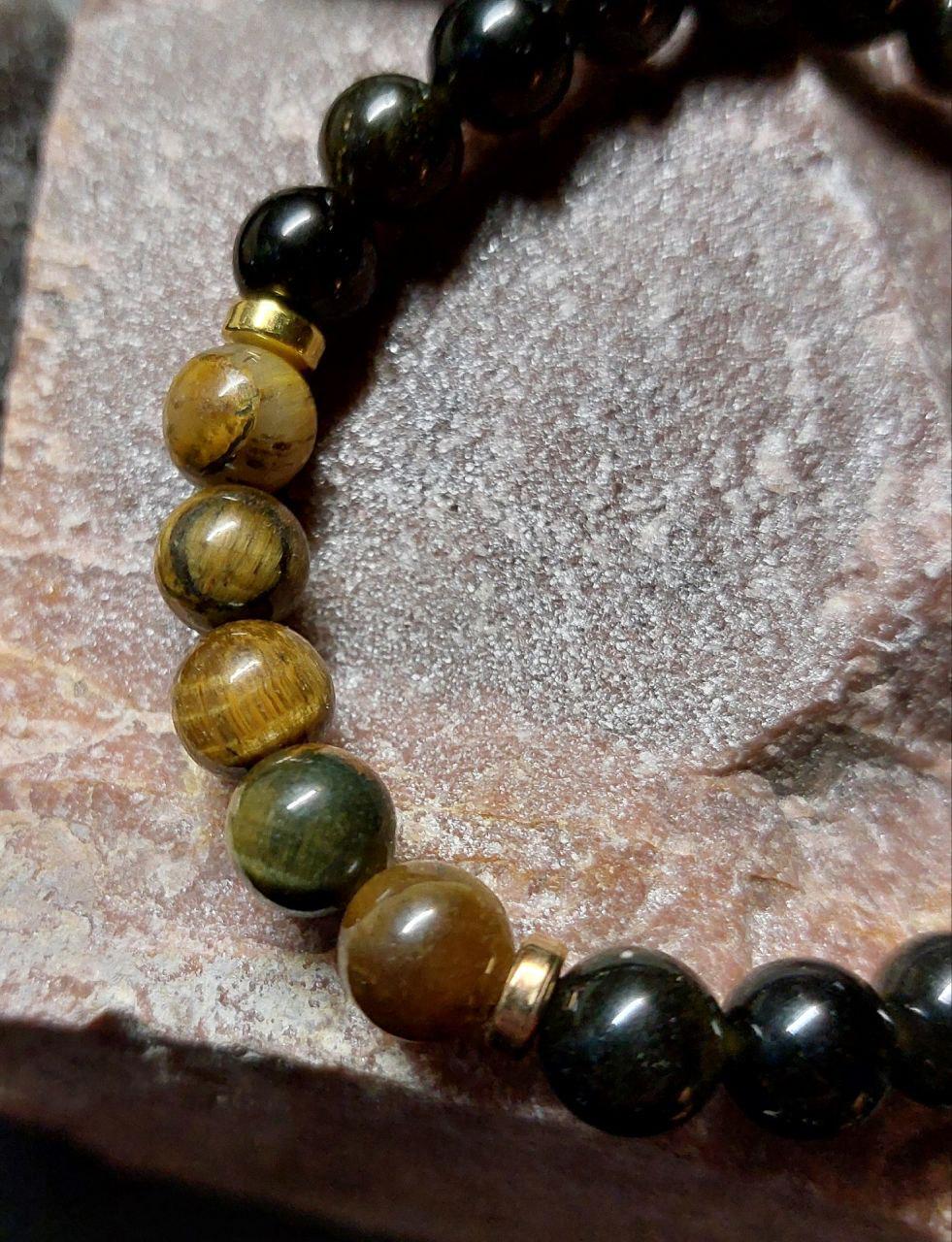 Браслет LITAURS из натурального камня d8мм обсидиан/тигровый глаз L 18-21 см (250212-1) - фото 4 Браслет LITAURS из натурального камня d8мм обсидиан/тигровый глаз L 18-21 см (250212-1) - фото 4