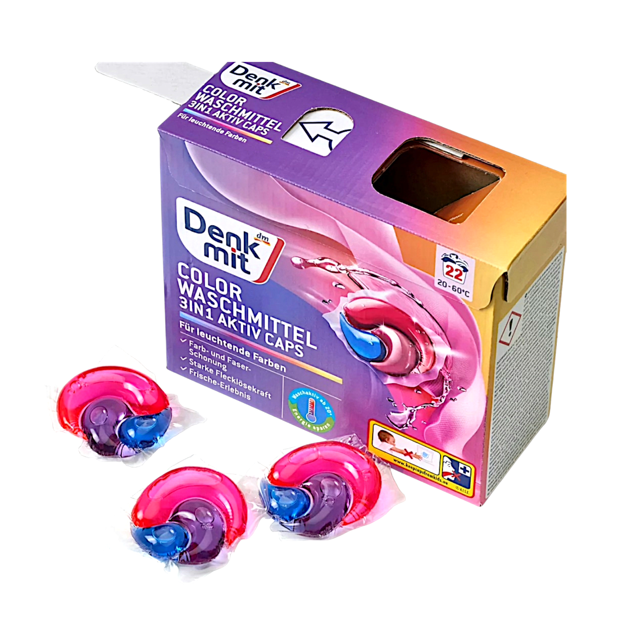 Капсулы для стирки цветной одежды Denkmit Colorwaschmittel 3 in 1 Aktiv-Caps одноразовый пакет 10 шт. (DM88882-п1)