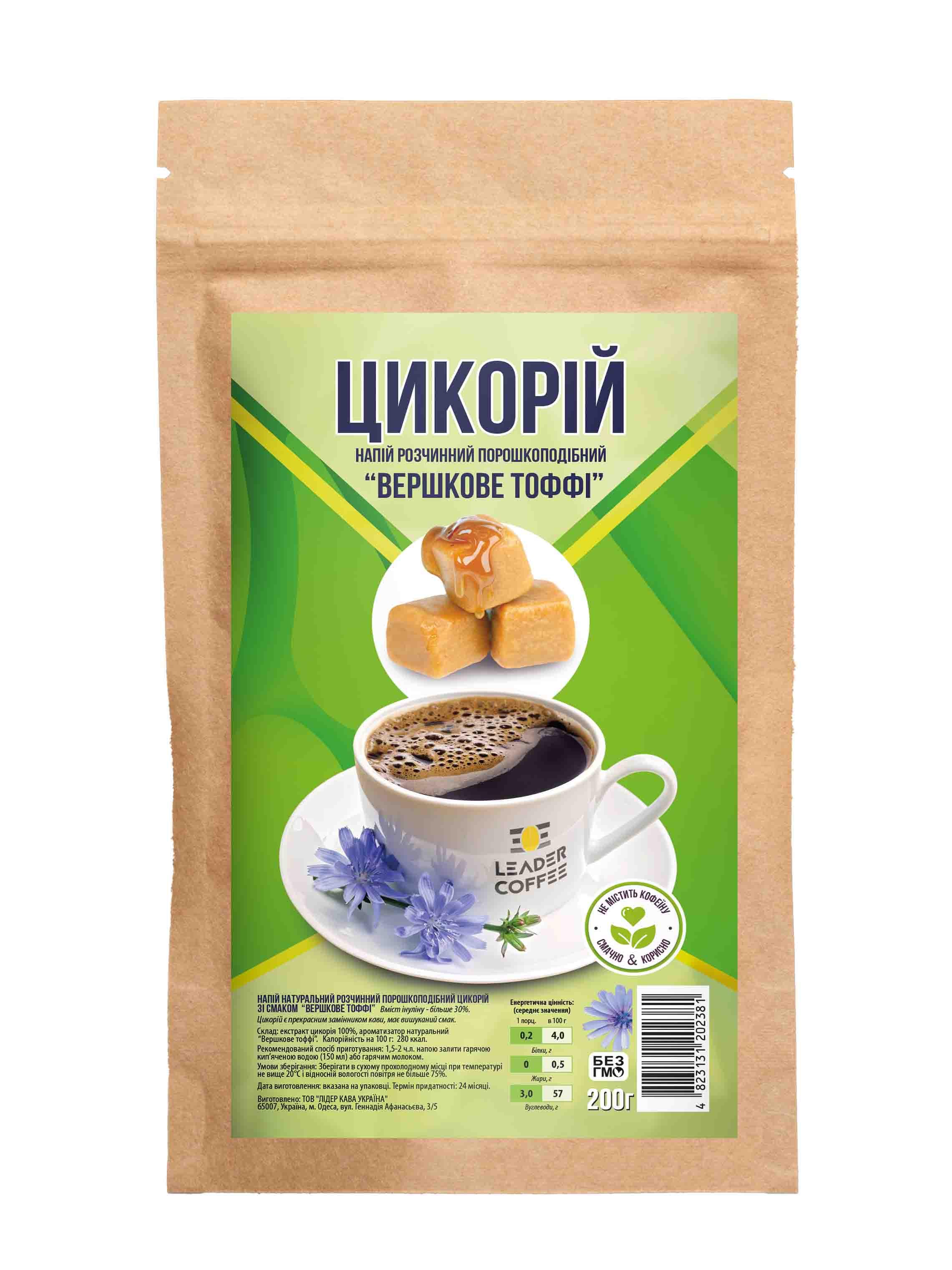 Цикорій розчинний порошкоподібний Leadercoffee Вершкове тоффі 200 г (2745183091) Цикорій розчинний порошкоподібний Leadercoffee Вершкове тоффі 200 г (2745183091)