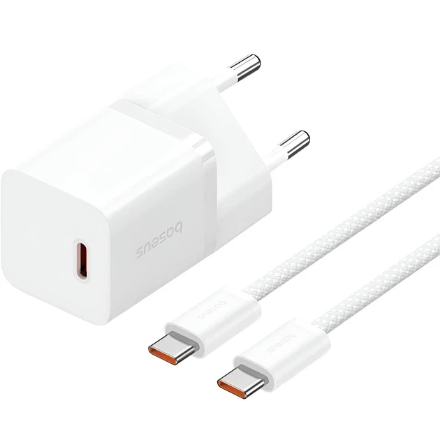Зарядное устройство сетевое BASEUS GaN5 Mini Fast Charger 1Type-C 30W/ Cable Type-C to Type-C 100W P10110902213-00 1 м White