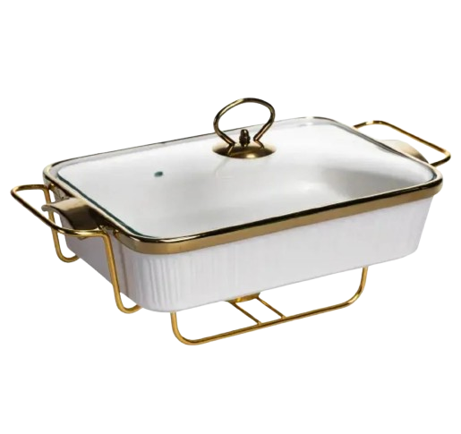 Мармит YIWU ML850-15 фарфоровый на металлической подставке 40×22,5×15,5 см 2 л Белый (ML850-15)