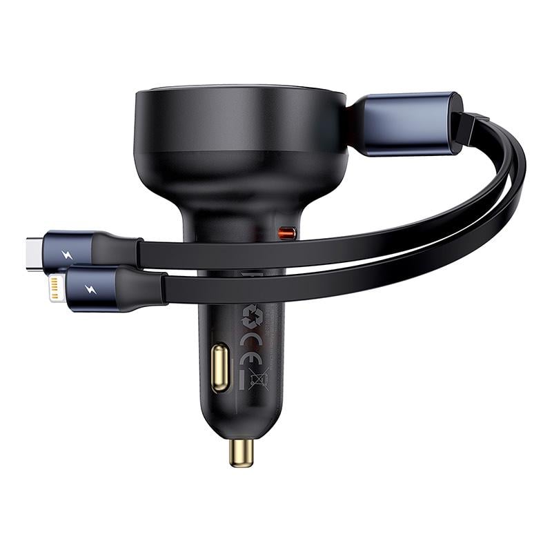 Зарядное устройство автомобильное BASEUS Enjoyment Pro Car Charger C+Retractable C&iP Cable 60W Cluster Black (C00057802111-00) - фото 2 Зарядное устройство автомобильное BASEUS Enjoyment Pro Car Charger C+Retractable C&iP Cable 60W Cluster Black (C00057802111-00) - фото 2