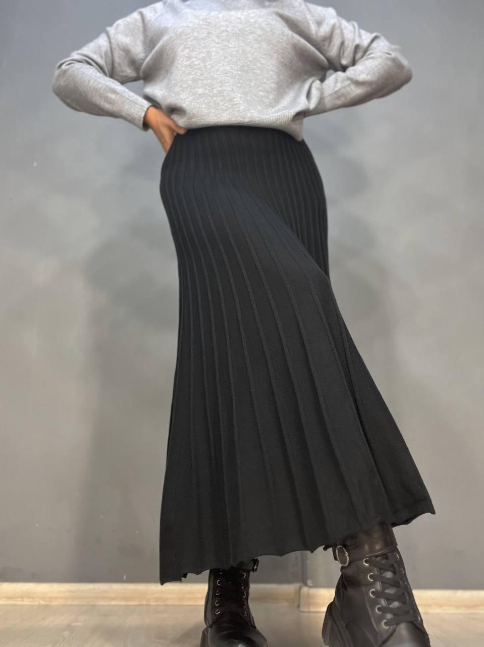 Юбка женская My fashion 3308 вязка длинная рубчик трапеция OS Черный (3119)