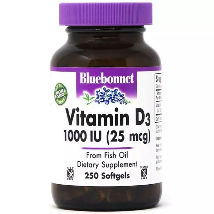 Витамин D3 1000IU Bluebonnet Nutrition 250 желатиновых капсул (BLB0309)