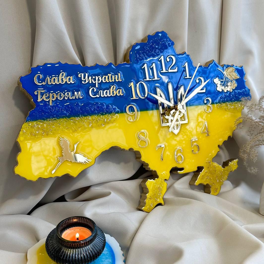 Часы настенные из эпоксидной смолы Карта Украины 60x40 см