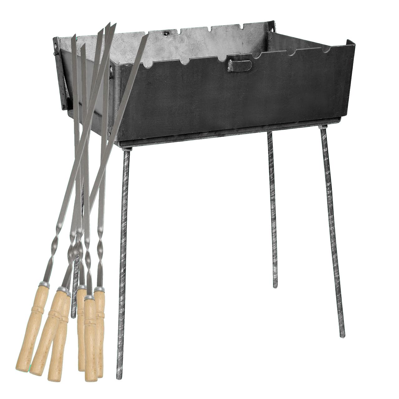 Мангал-чемодан 3 мм 410х300х140 мм с шампурами 6 шт.