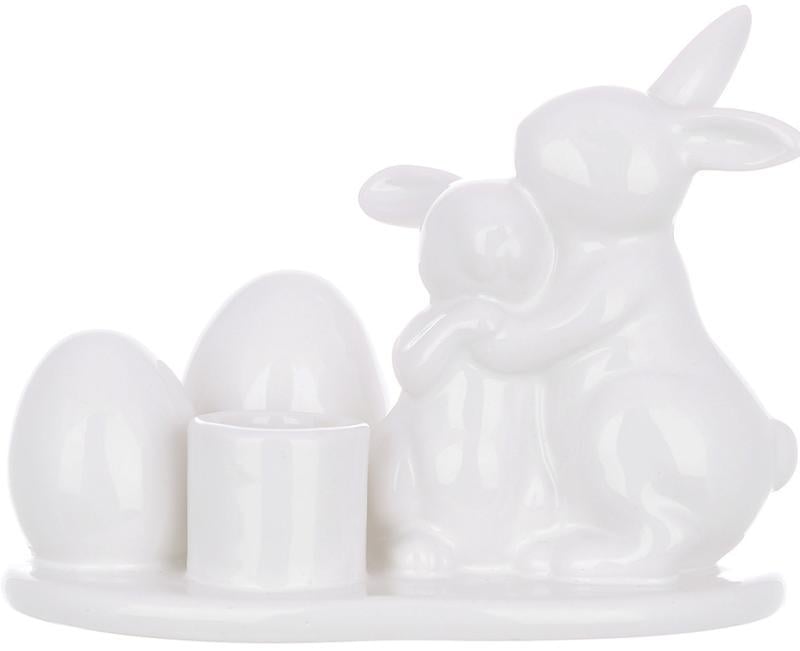 Подсвечник керамический Пасхальное семейство Кроликов 13х9х10 см Белый