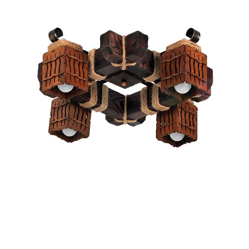 Люстра потолочная деревянная Light House SRS-16177/4 на четыре лампы Темный обжиг