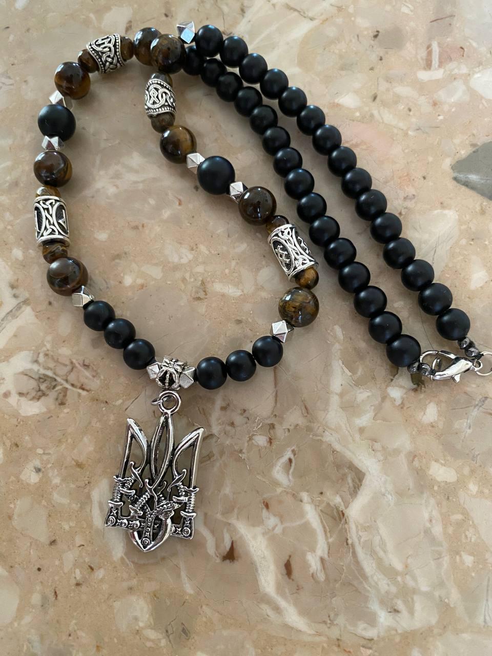 Кольє LITAURS із натурального каміння і металевими вставками доповнений кулоном тризуб герб України (250301) - фото 6 Кольє LITAURS із натурального каміння і металевими вставками доповнений кулоном тризуб герб України (250301) - фото 6