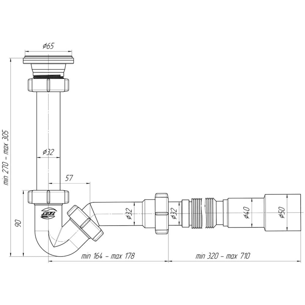 Сифон для біде Ani Plast 1 1/4x32 із гнучкою трубкою 32x40/50 - фото 2