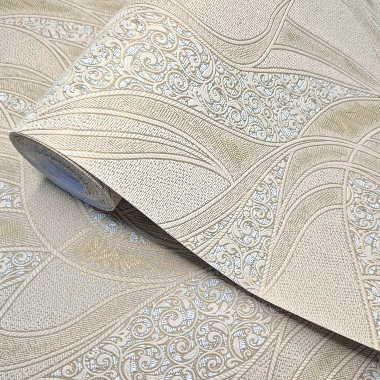 Обои виниловые Славянские обои 5664-05 с узором для спальни/гостиной/коридора 0,53x10,05 м Бежевый (2519468477)