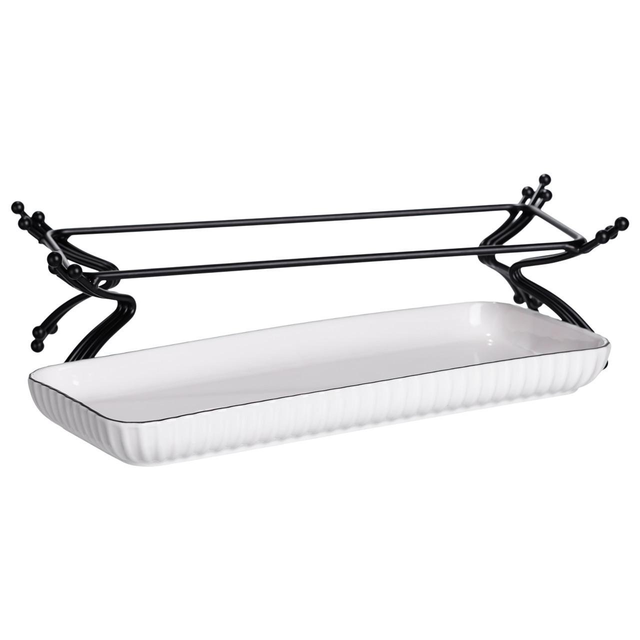 Блюдо для сервірування на металевій підставці порцелянове 29,5х12х9 см Білий/Чорним (LB-1565B) - фото 2 Блюдо для сервірування на металевій підставці порцелянове 29,5х12х9 см Білий/Чорним (LB-1565B) - фото 2