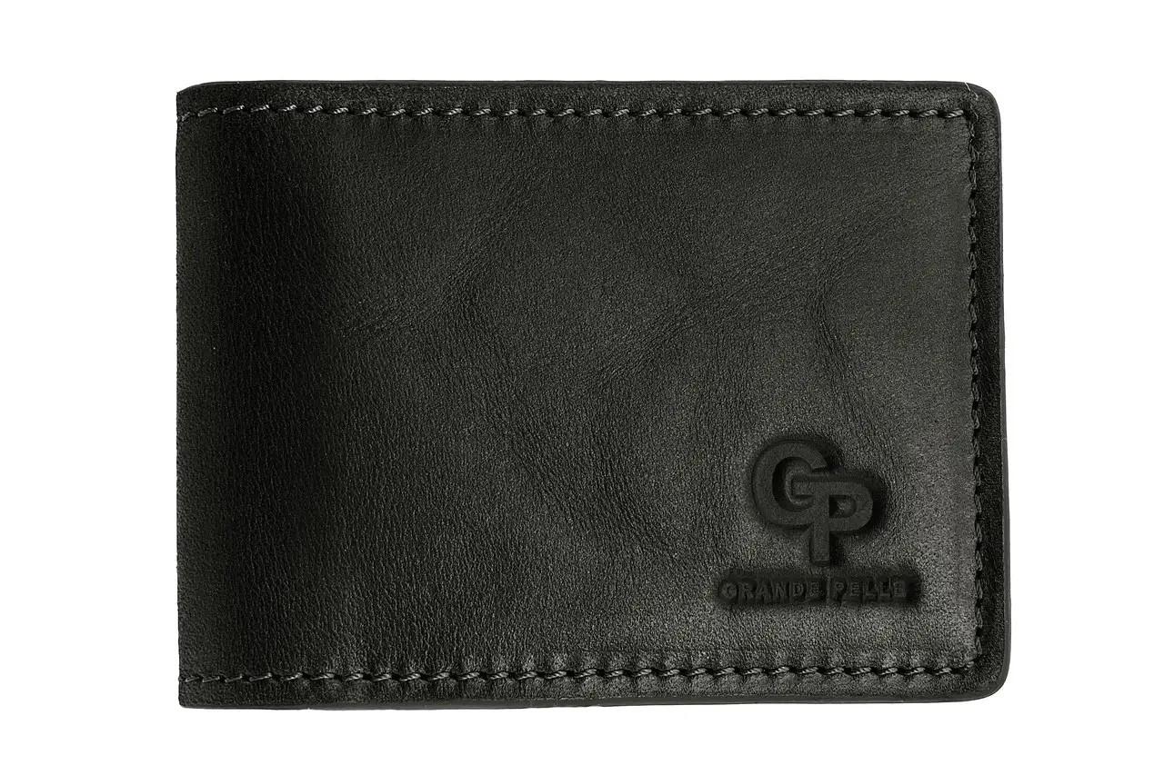 Гаманець затискач чоловічий Grande Pelle натуральна шкіра Чорний (1076/10)
