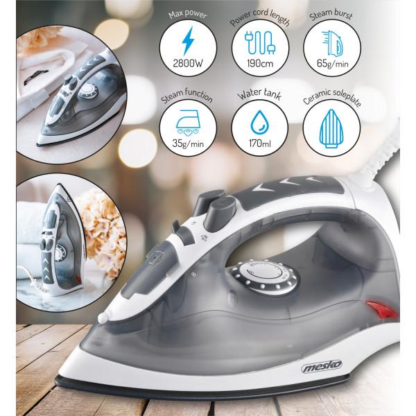 Утюг Mesko MS 5037 2800W керамика сухое глажение 170 мл Grey (MS5037) - фото 9 Утюг Mesko MS 5037 2800W керамика сухое глажение 170 мл Grey (MS5037) - фото 9
