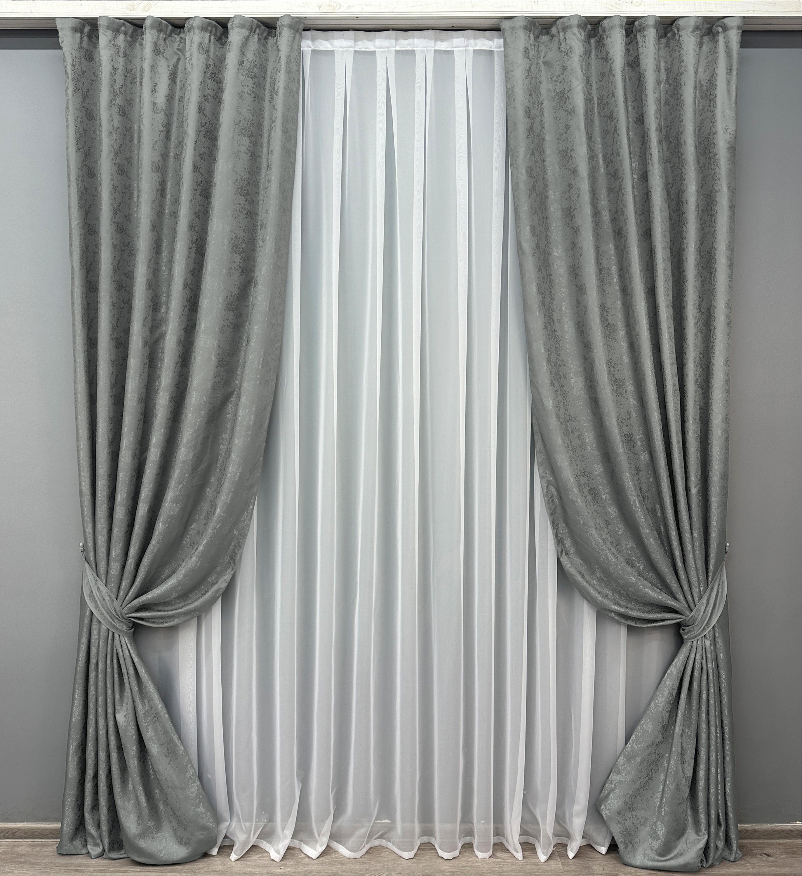 Комплект готовых штор VR-Textil жаккард Мрамор Al1 № 1015ш 100х270 см 2 шт. Графитовый (31-554)