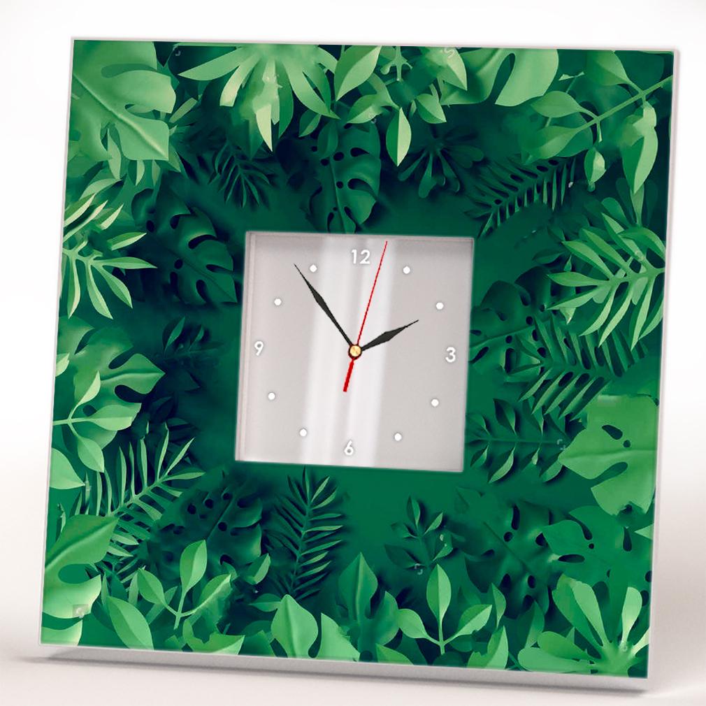 Часы Зеленые листики 260x260 мм (C04183)