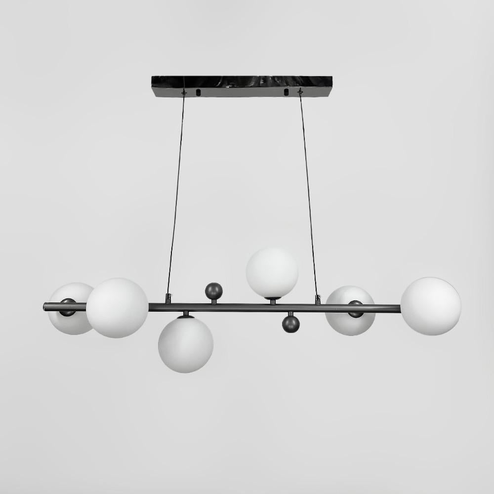 Люстра удлиненная с 6 белыми плафонами длиной 90 см. Графит/Белый (MJ295L/6L BK/WT)