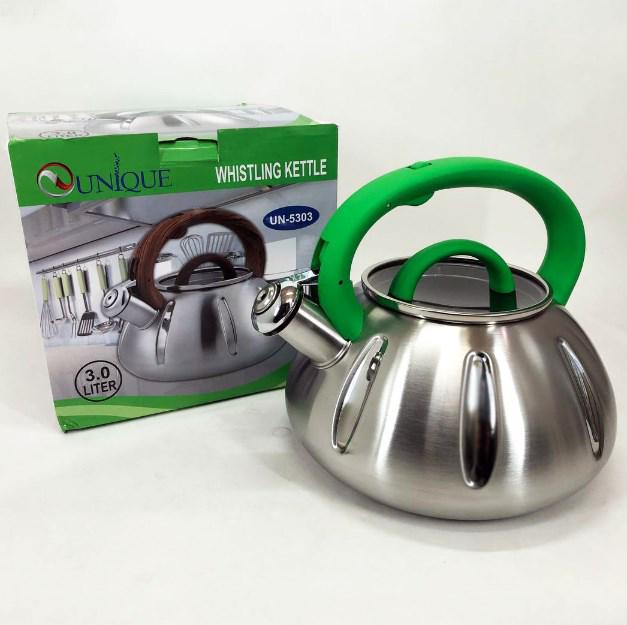 Чайник со свистком Unique UN-5303 нержавеющая сталь 3,0 л Зеленый - фото 4 Чайник со свистком Unique UN-5303 нержавеющая сталь 3,0 л Зеленый - фото 4