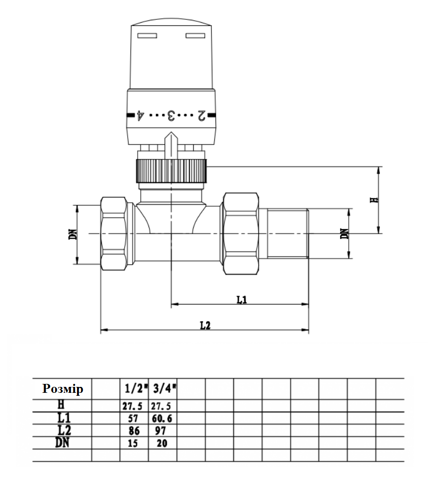 Кран для радіаторів опалення Duble-lin термостатичний прямий 3/4" ВН (78-124) - фото 2