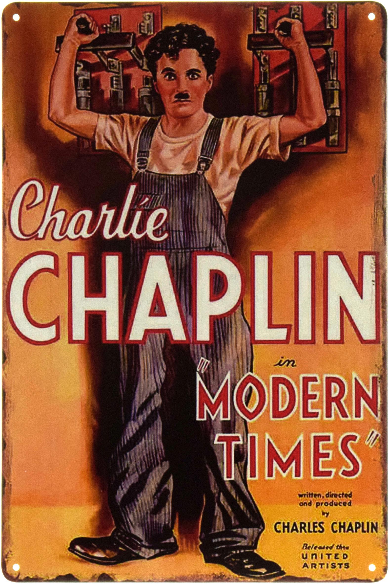 Табличка металлическая Чарли Чаплин "Новые Времена"/Charlie Chaplin "Modern Times" 20x30 см