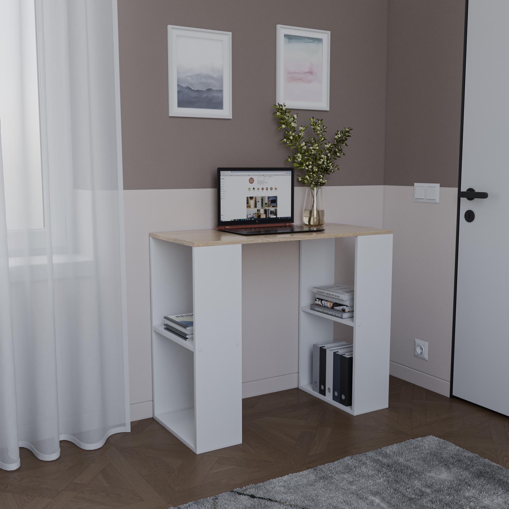 Комп'ютерний стіл з полицями 900х756х400 мм Білий/Дуб Сонома (S-11) - фото 2 Комп'ютерний стіл з полицями 900х756х400 мм Білий/Дуб Сонома (S-11) - фото 2