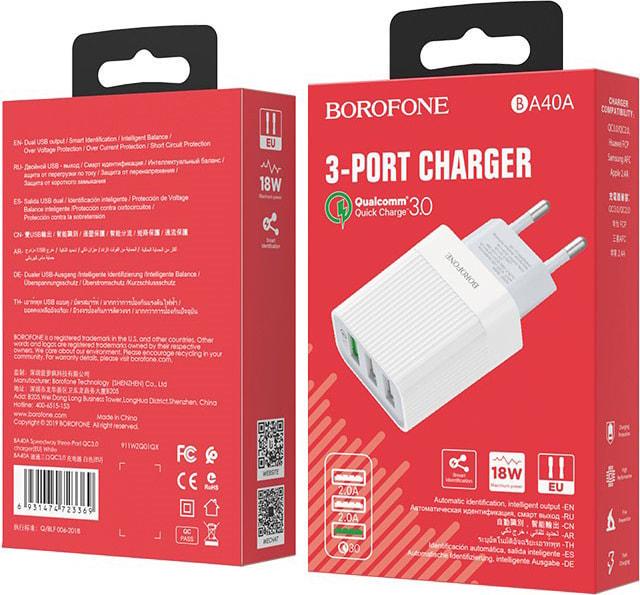 Устройсво зарядное Borofone BA40A 3 USB/3A/18W White (36666) - фото 7