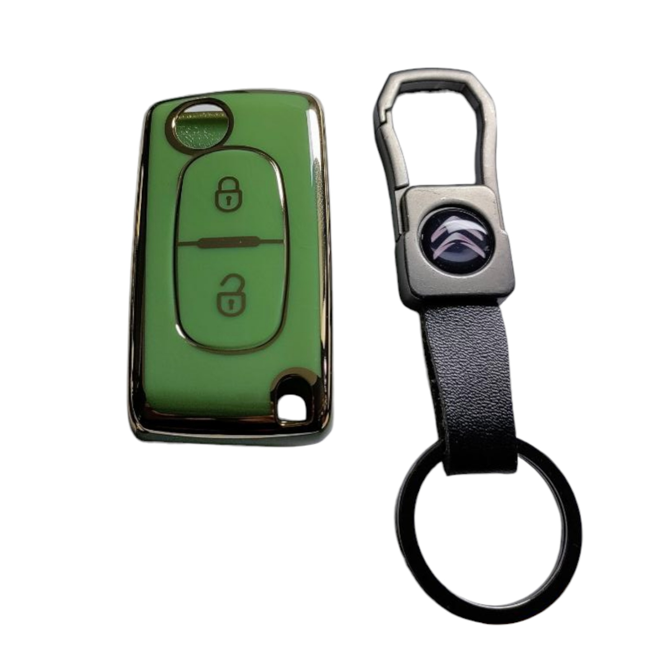 Чехол для ключа Citroen с золотым ободком и брелок (2365288349)