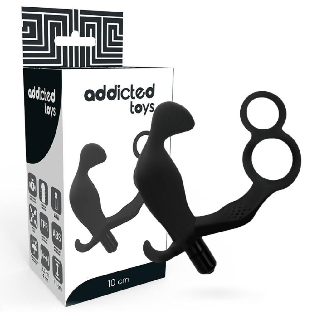 Массажер простаты Anal Plug Double Penis Ring Testicles Black (36665673)